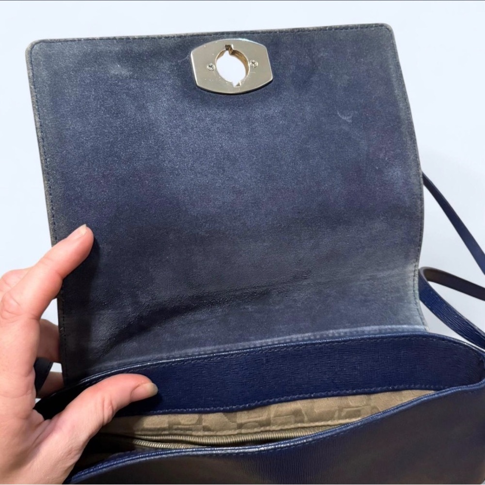 Furla Appaloosa Pebbled Leather Crossbody Purse in Blue with Silver Hardware - Picture 4 of 8